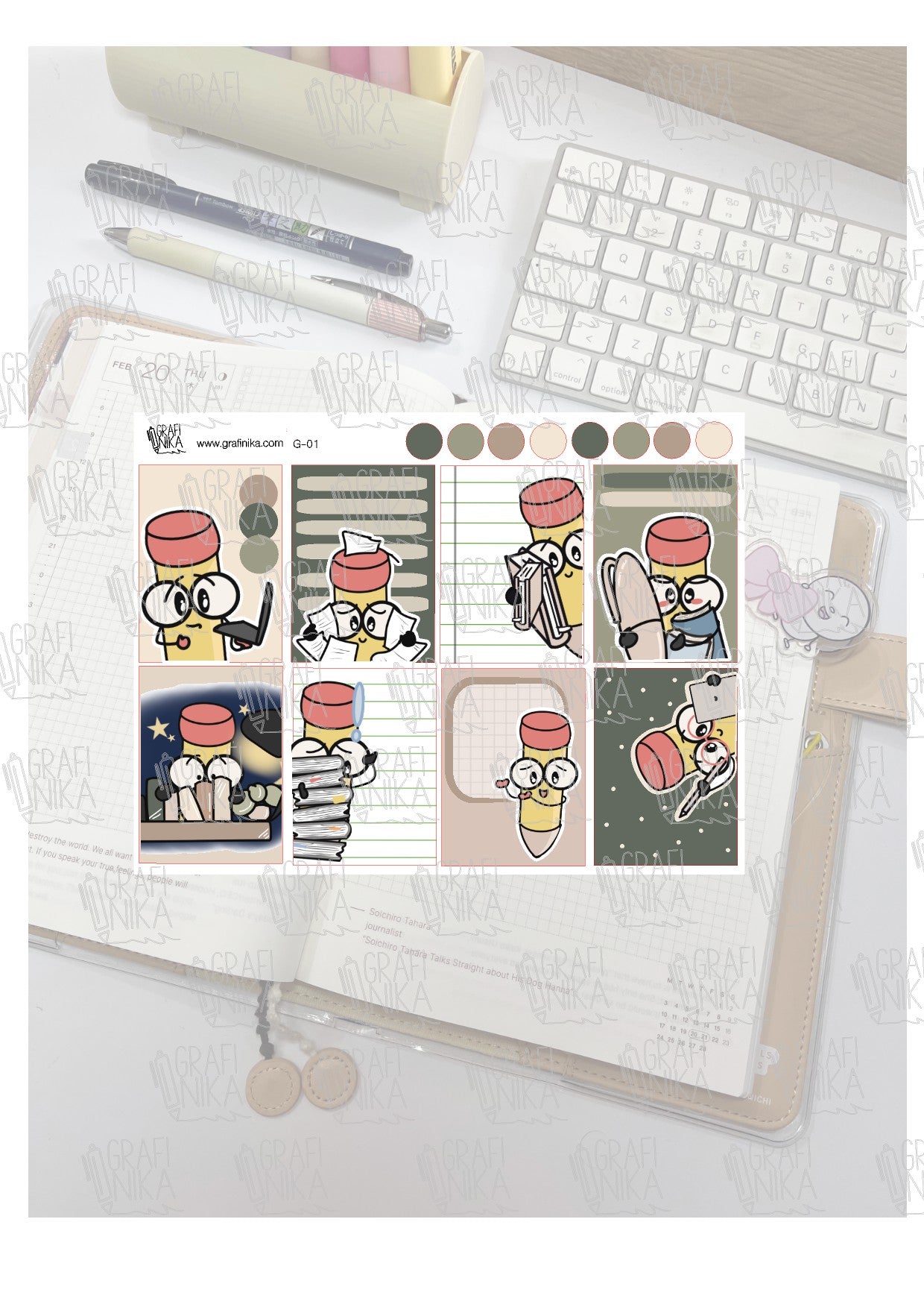 G1 - stickers decorativi per agende Sweet Pencil - illustrazioni miste