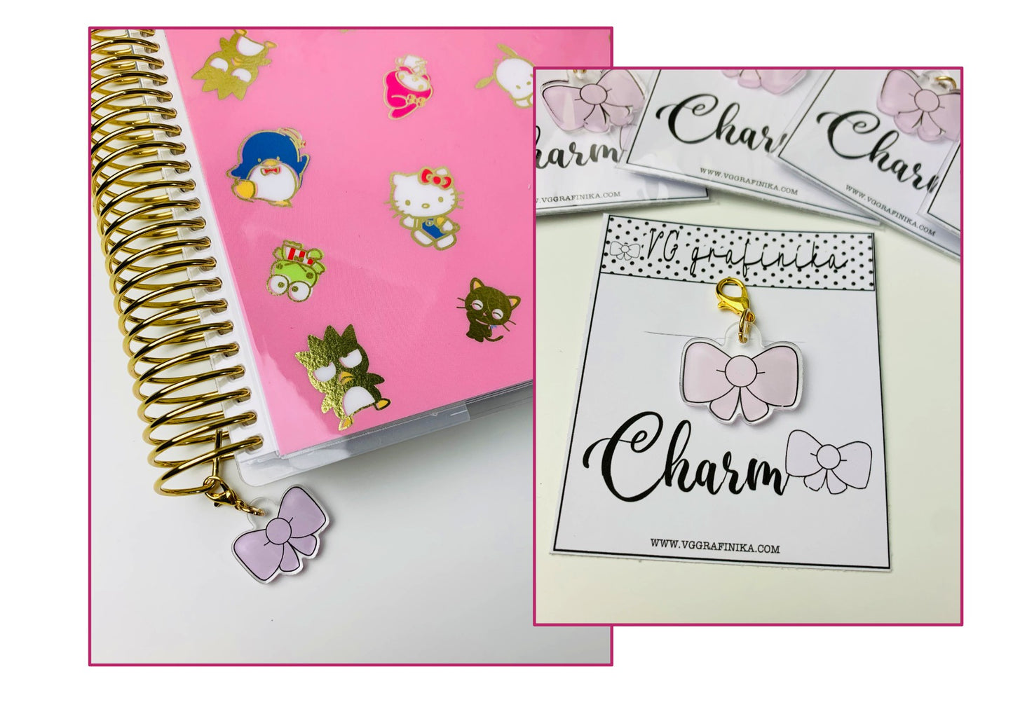 Charm Fiocco rosa - acrilico