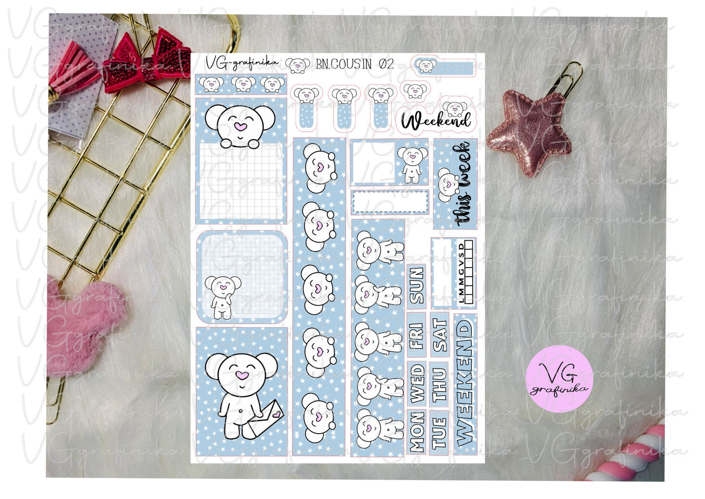 big nose - hobonichi cousin 02 - blue stars