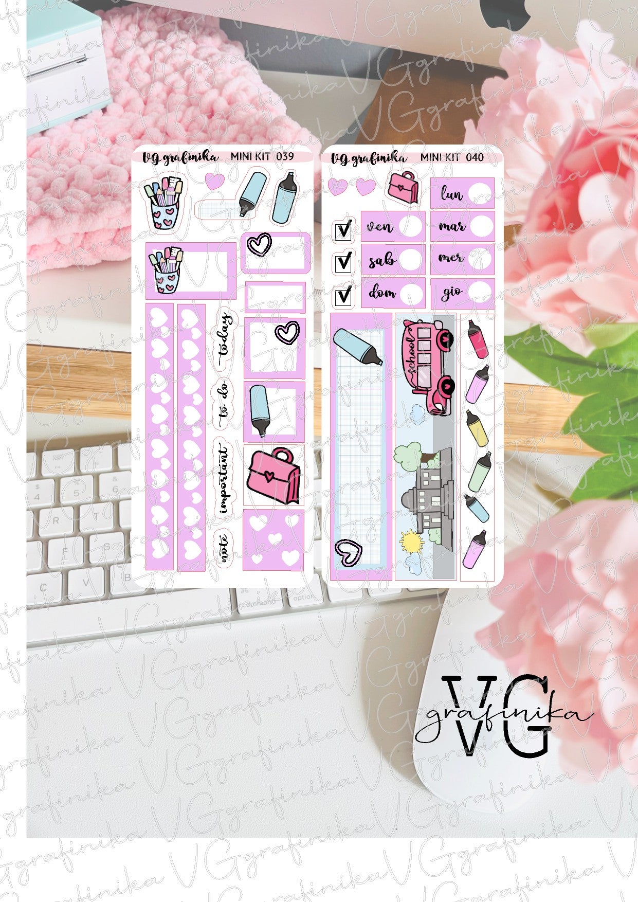 stickers sheets - minikit 39 / 40 back to school pink bus