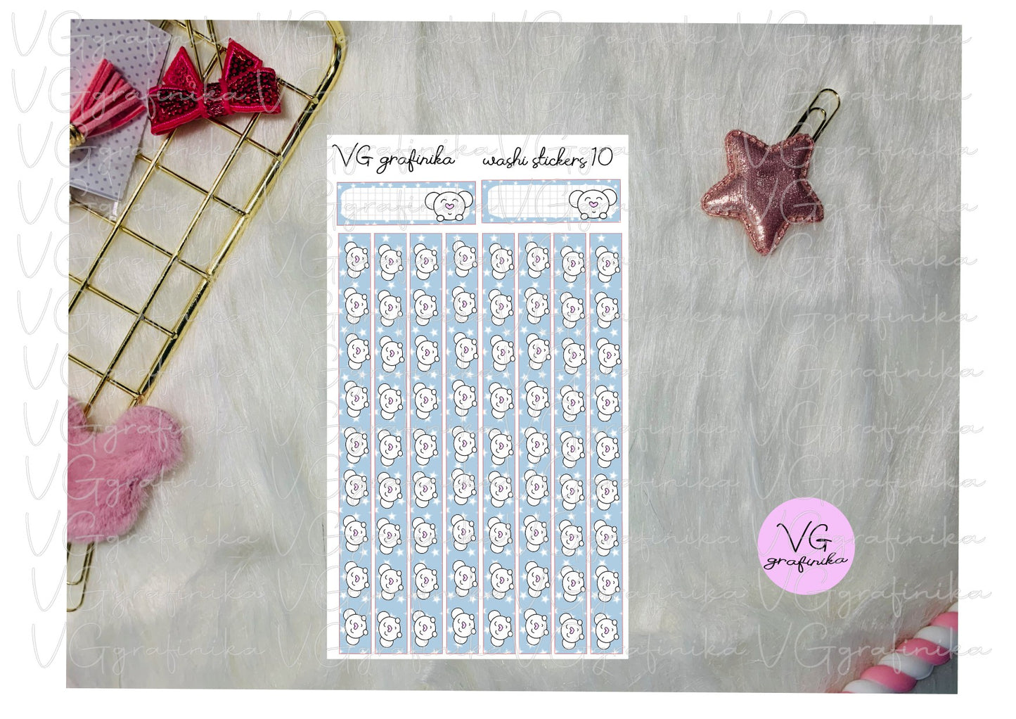 washi stickers 10 - big nose - blue stars