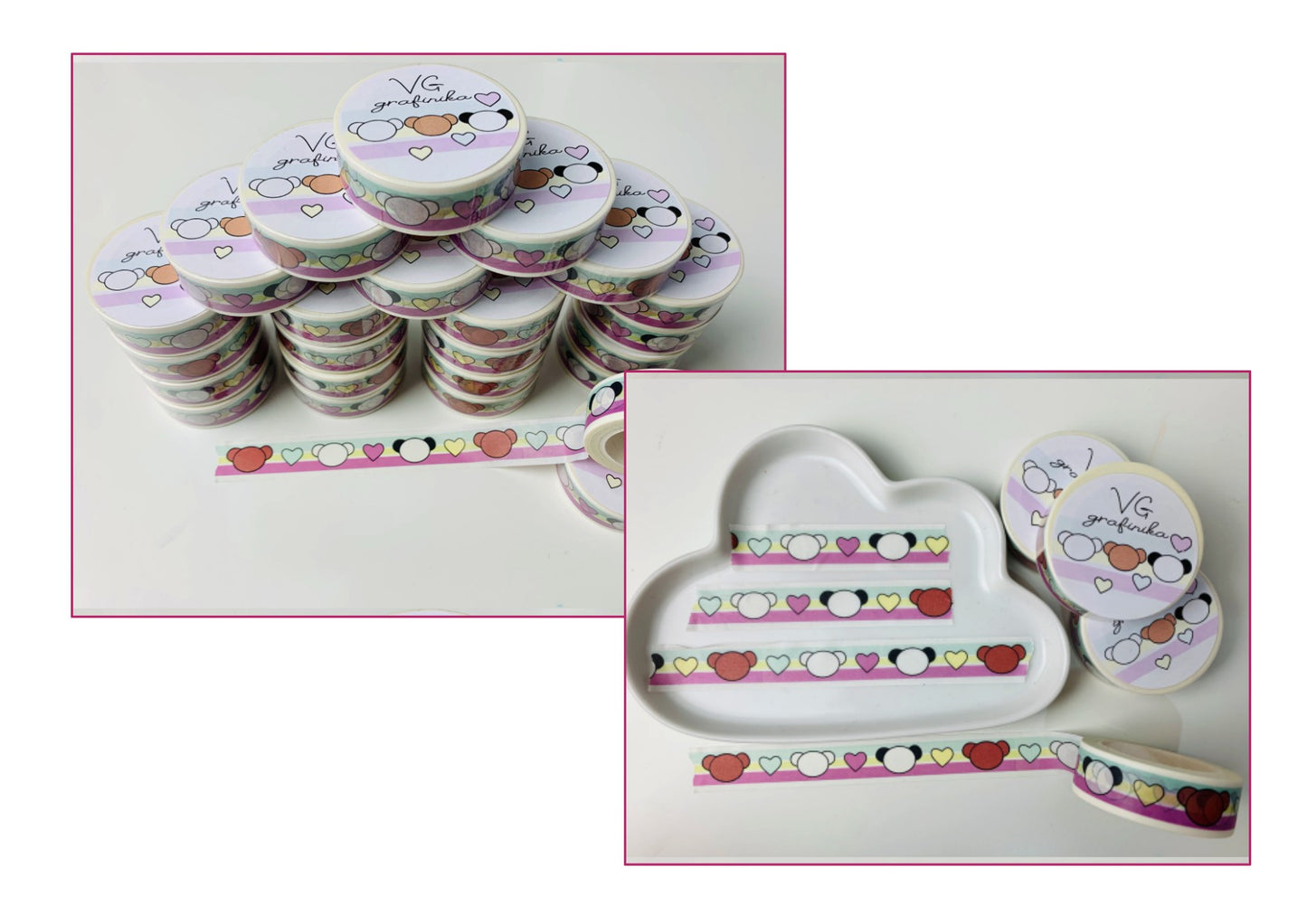 washi tape - Capocce pastellose 10 mt x 1,5 cm