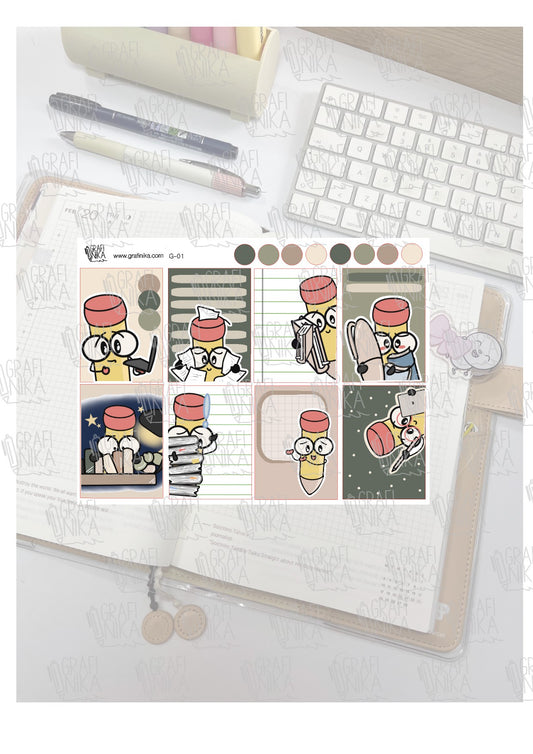 G1 - stickers decorativi per agende Sweet Pencil - illustrazioni miste