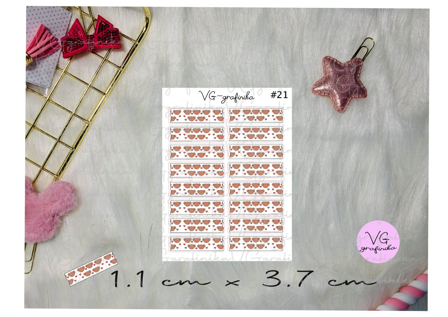 washi strips teddy LOVE - transparent adesive paper