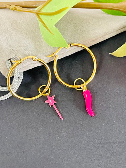 orecchini portafortuna fuxia e oro