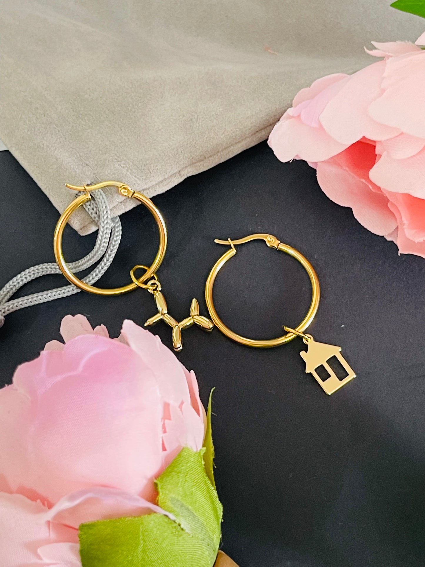 orecchini cerchietto casetta e cagnolino